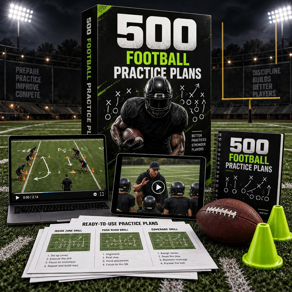 500 Football Practice Plans – digital guide, printable plans and drill diagrams
